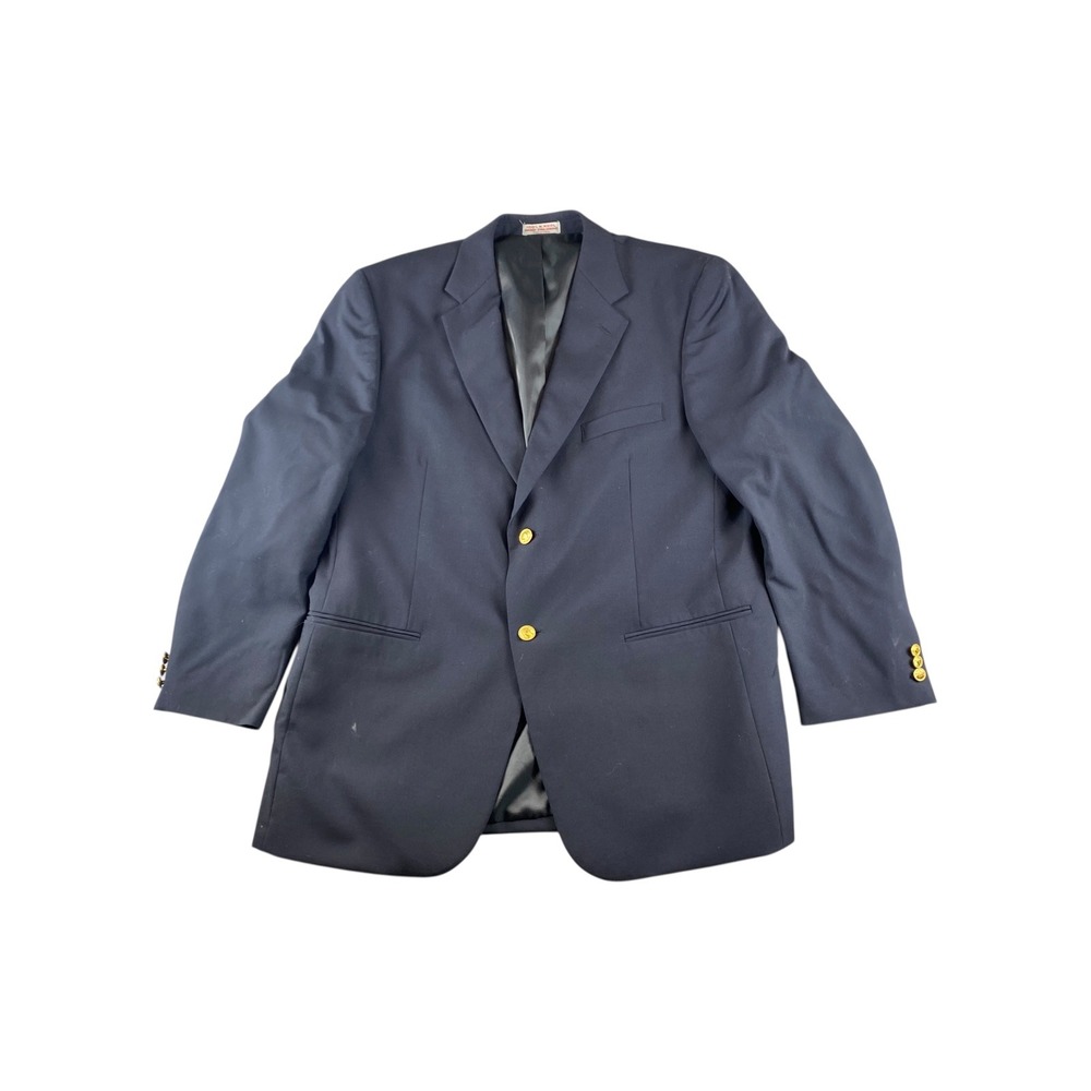 Cordovan & Grey Mens Navy Blue‎ 100% Virgin Wool Blazer Gold Buttons Size 44R